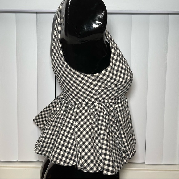 Zara Cropped Peplum Blouse Black And White Size XS - Picture 5 of 7
